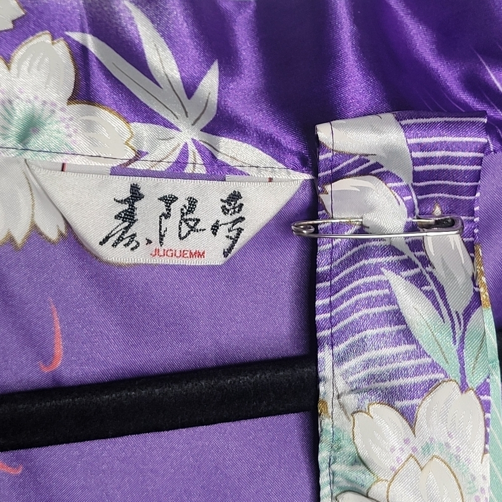 Vintage 90s Juguemm Japanese Kimono Bath Robe One Size in Purple Floral Lady - Picture 3 of 5